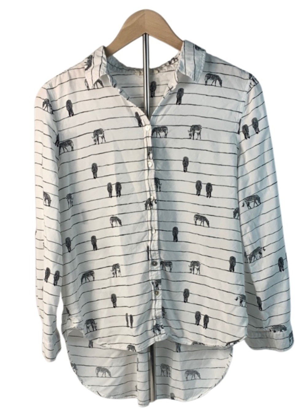 Jane and Delancey White and Black Striped Zebra Blouse Women's M Tropical Casual